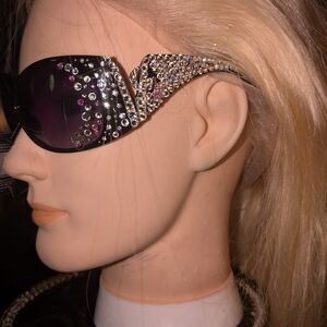 Glamorous Oversized Black Crystal Sunglasses